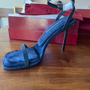 Tamara Mellon Beautiful New in Box blue suede sandals. 39.5